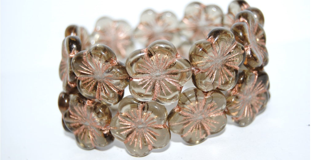 Round Flower Hibiskus Pressed Glass Beads, (40020 54200), Glass, Czech Republic