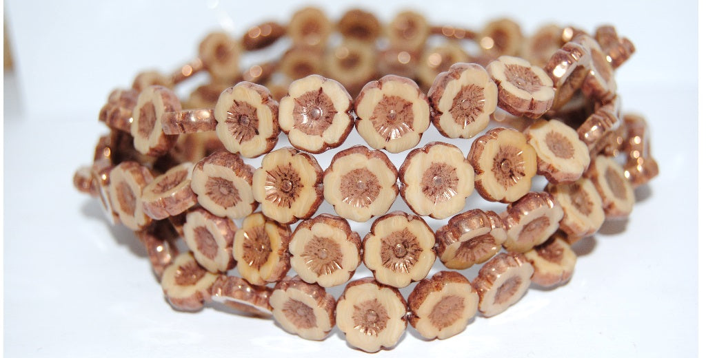 Table Cut Round Beads Hawaii Flowers, 13020B Bronze (13020B 14415), Glass, Czech Republic