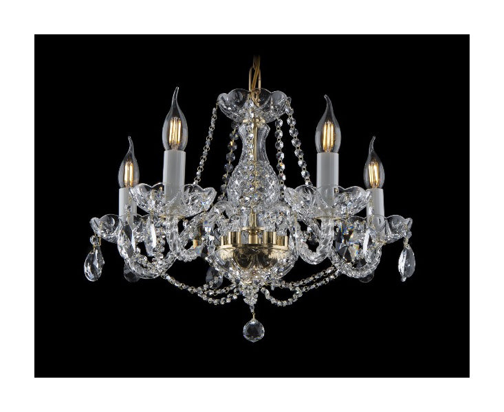 Crystal Bohemia Chandelier with 5 bulbs AMELIANA, Czech Republic. Gold colour Crystal Czech Republic