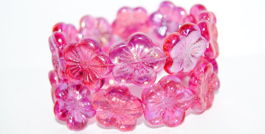 Round Flower Hibiskus Pressed Glass Beads, 48120 (48120), Glass, Czech Republic