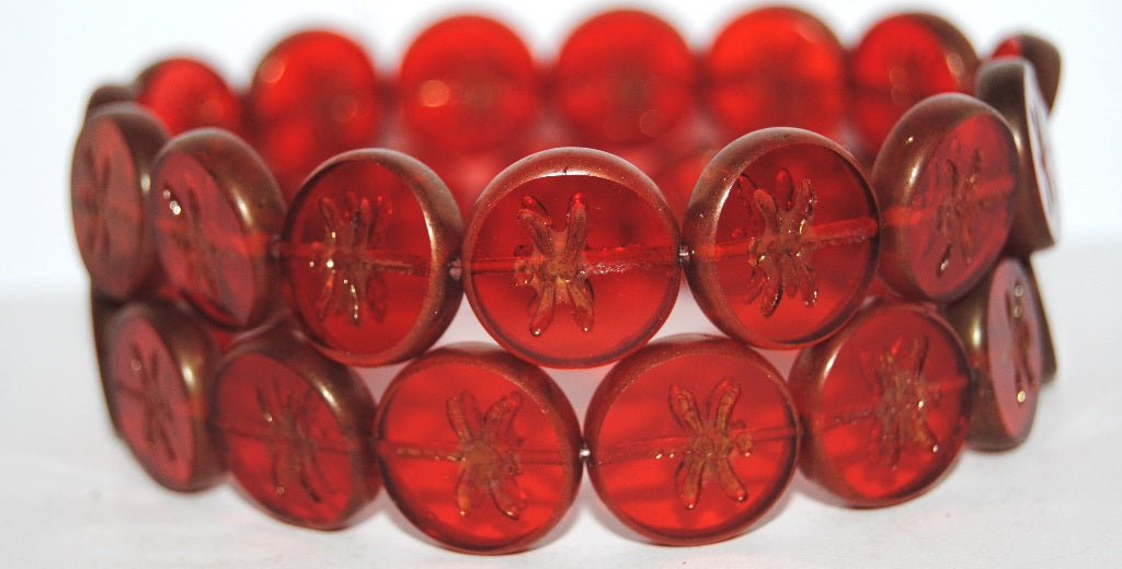 Table Cut Round Beads With Dragonfly, Transparent Red 14495M (90060 14495M), Glass, Czech Republic