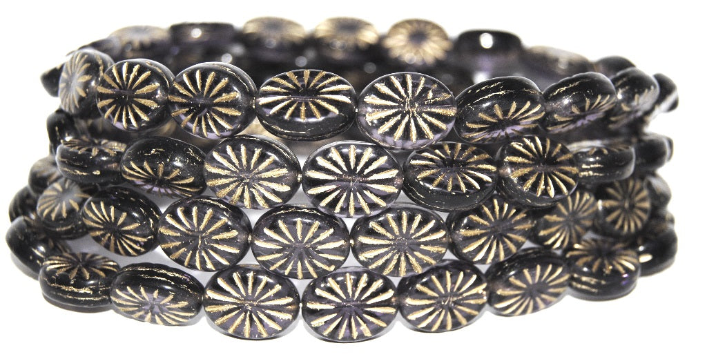 Flat Oval Pressed Glass Beads With Rays, Transparent Light Amethyst 54202 (20310 54202), Glass, Czech Republic