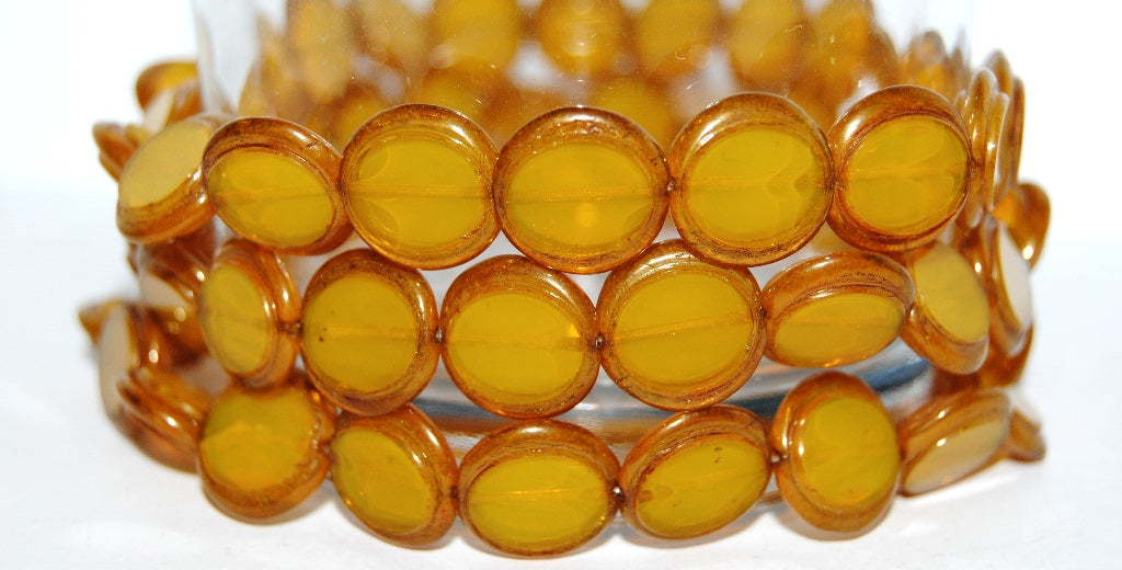 Table Cut Round Beads Eskooko, Opal Yellow Bronze (81210 14415), Glass, Czech Republic