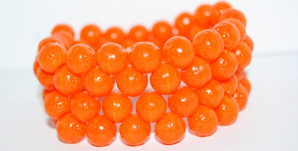 Round Orange Friut Pressed Glass Beads, 81260 (81260), Glass, Czech Republic