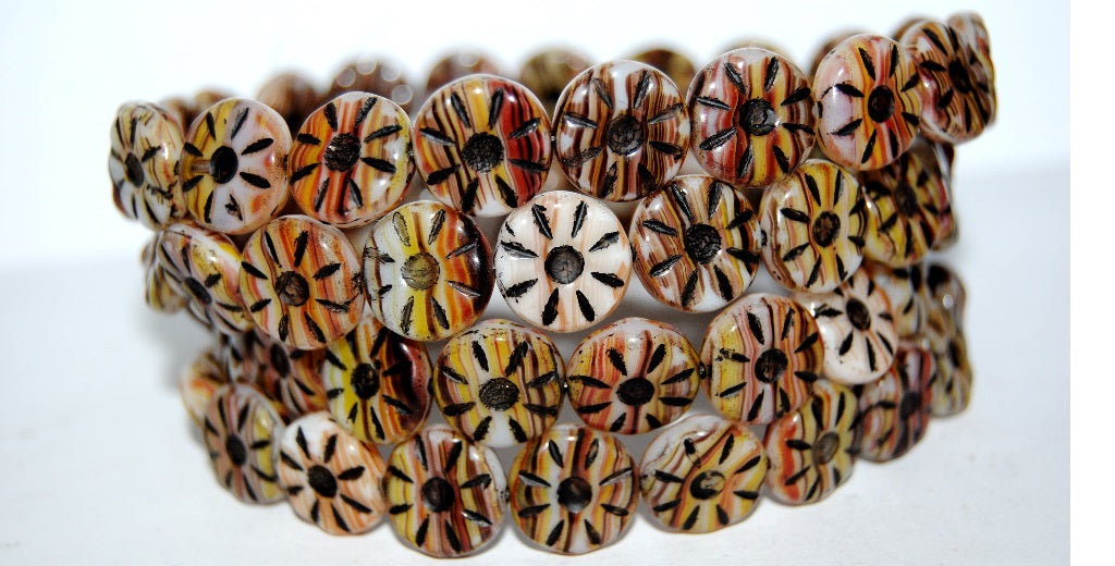 Flower Pressed Glass Beads, (95810 23202), Glass, Czech Republic