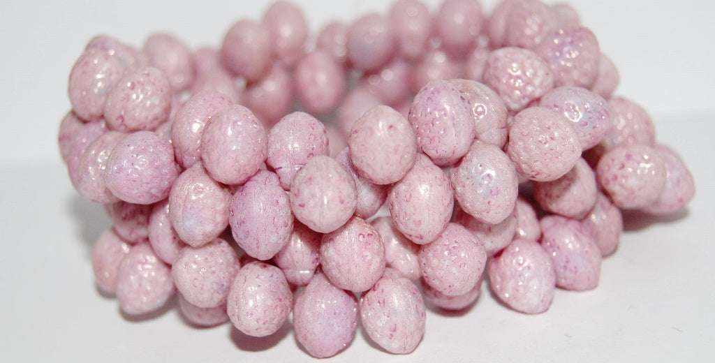 Strawberry Friut Pressed Glass Beads, Chalk White Luster Lila (3000 14494), Glass, Czech Republic