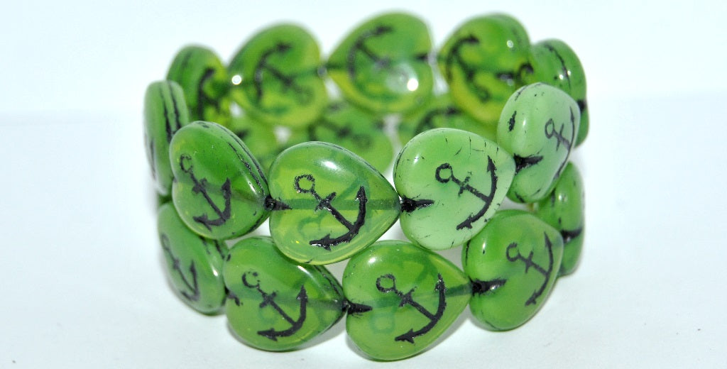 Heart With Anchor Pressed Glass Beads, (52020 46479), Glass, Czech Republic