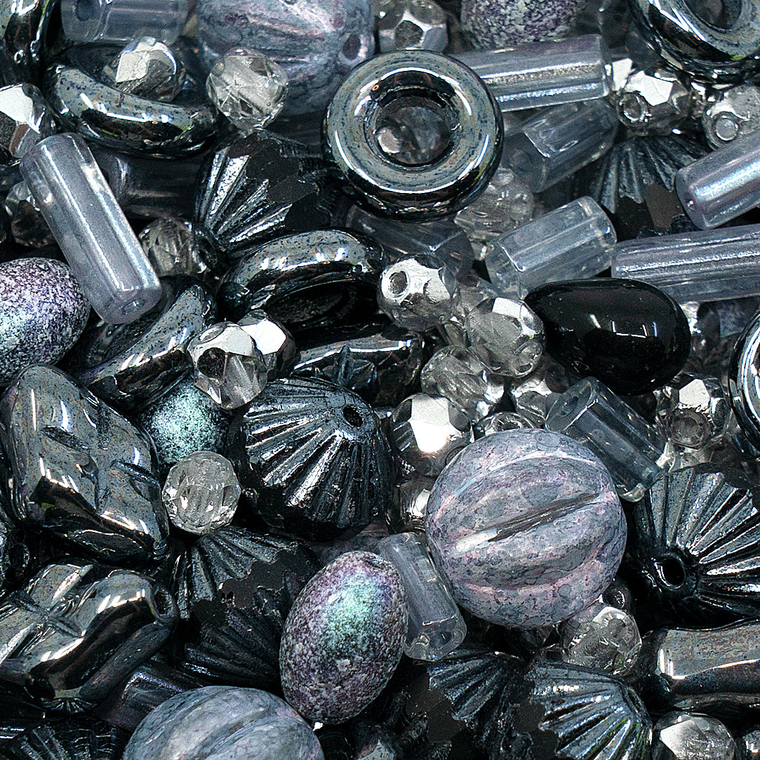 Mix of Unique Czech Bohemia Glass Pressed Beads, Matte and Glossy