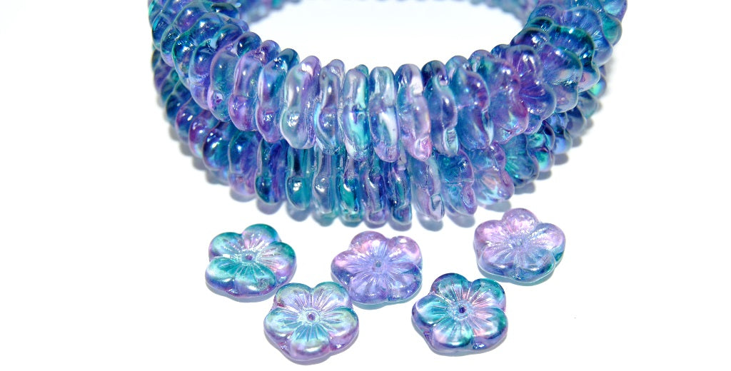 5 Petal Flower Pressed Glass Beads, 48123 (48123), Glass, Czech Republic