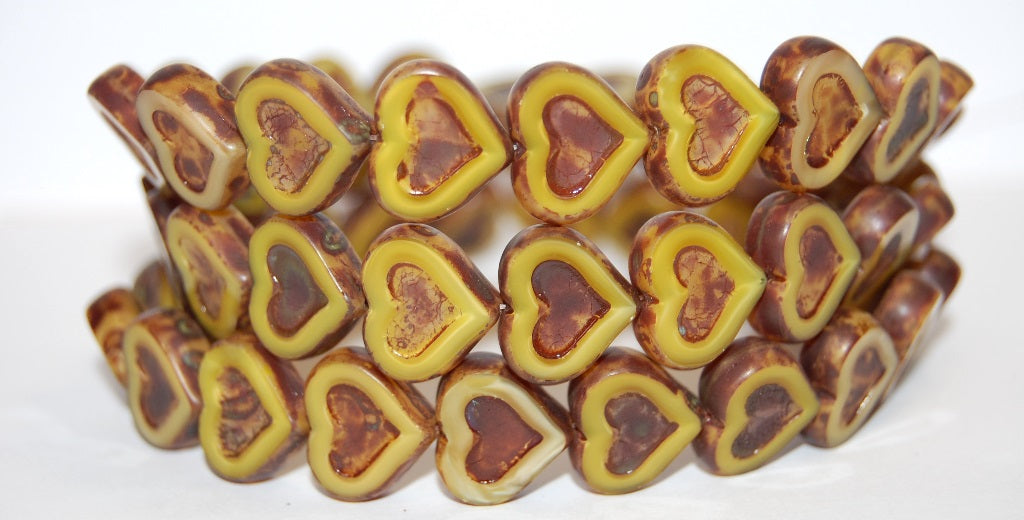 Table Cut Heart Beads With Heart, 84040 Travertin (84040 86800), Glass, Czech Republic