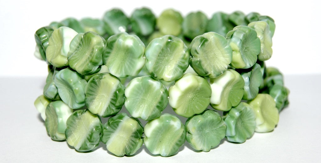 Hawaii Flower Pressed Glass Beads, (Green), Glass, Czech Republic