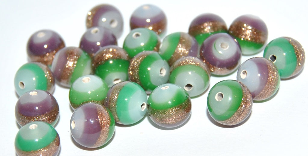 Czech Glass Hand Made Round Lampwork Beads With Aventurine, (10 H), Glass, Czech Republic
