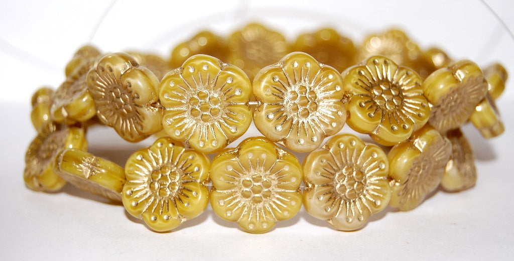 Flower Pressed Glass Beads, (84040 54202), Glass, Czech Republic