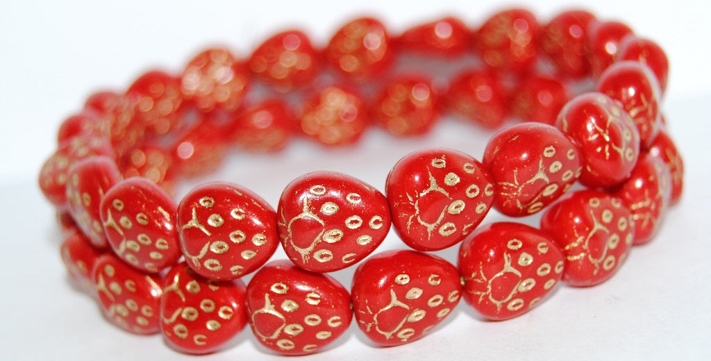 Strawberry Pressed Glass Beads, Red 54202 (93190 54202), Glass, Czech Republic