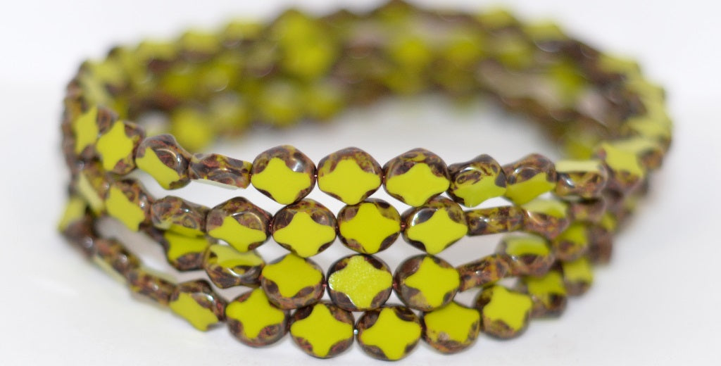 Table Cut Oval Beads, Opaque Green Travertin (53400 86800), Glass, Czech Republic