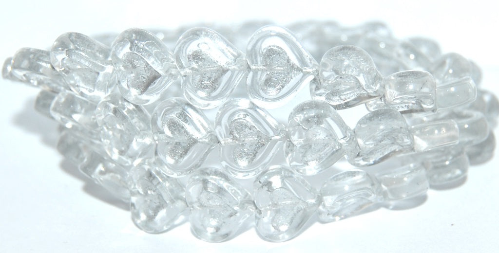 Heart With Heart Pressed Glass Beads, Crystal 54201 (30 54201), Glass, Czech Republic