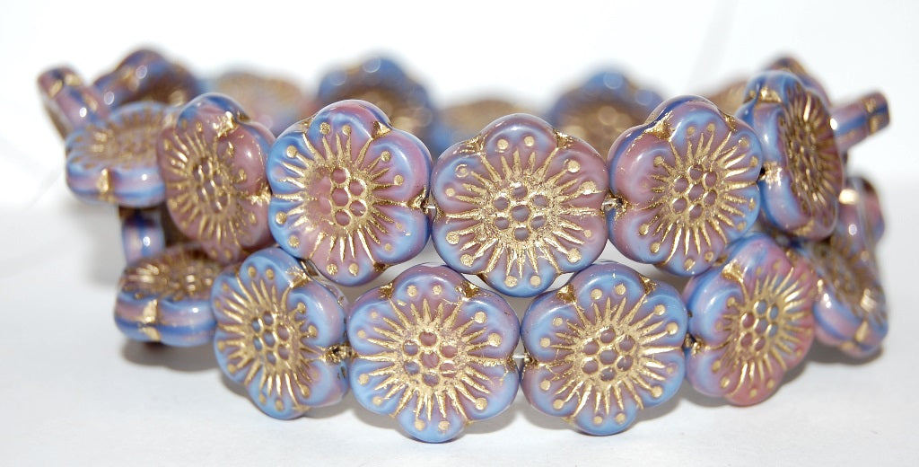 Flower Pressed Glass Beads, (37724 54202), Glass, Czech Republic
