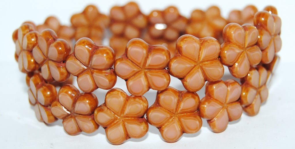 Table Cut Flower Beads, Opaque Pink Travertin (74020 86800), Glass, Czech Republic