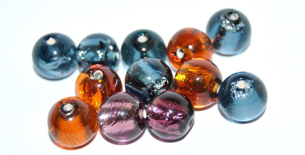 Czech Glass Hand Made Round Lampwork Beads With Silver Plates, (10 M), Glass, Czech Republic