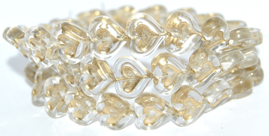 Heart With Heart Pressed Glass Beads, Crystal 54202 (30 54202), Glass, Czech Republic