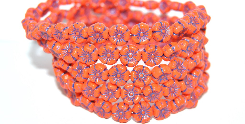 Hawaii Flower Pressed Glass Beads, Deep Orange 43809 (93140 43809), Glass, Czech Republic