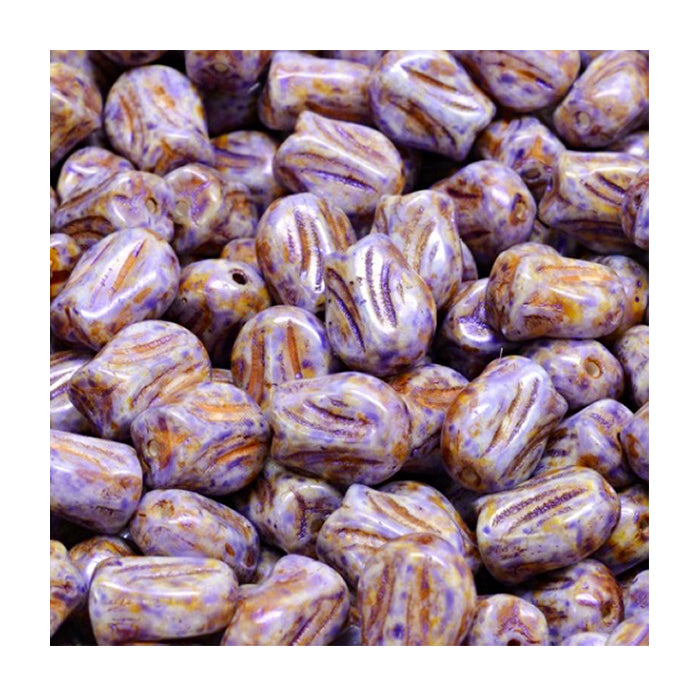 Pressed Czech glass beads flower little tulip Violet Glass Czech Republic