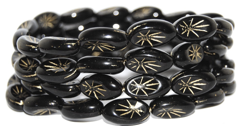 Oval With Rays Pressed Glass Beads, Black 54202 (23980 54202), Glass, Czech Republic
