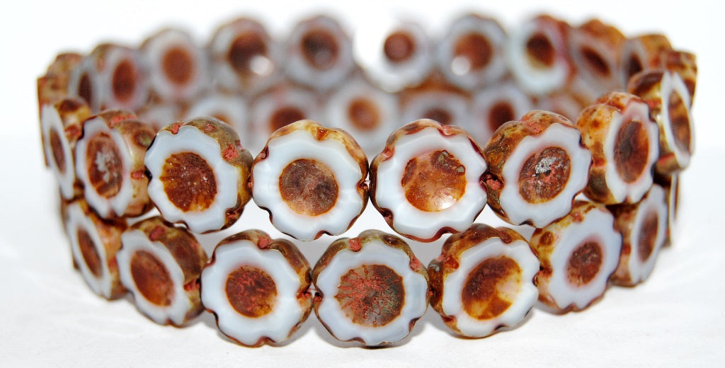 Table Cut Round Beads Hawaii Flowers, 67713 Travertin (67713 86800), Glass, Czech Republic