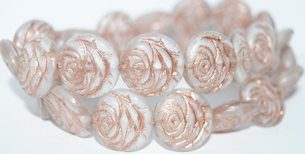 Round Flat Rose Flower Pressed Glass Beads, (6008 54200), Glass, Czech Republic
