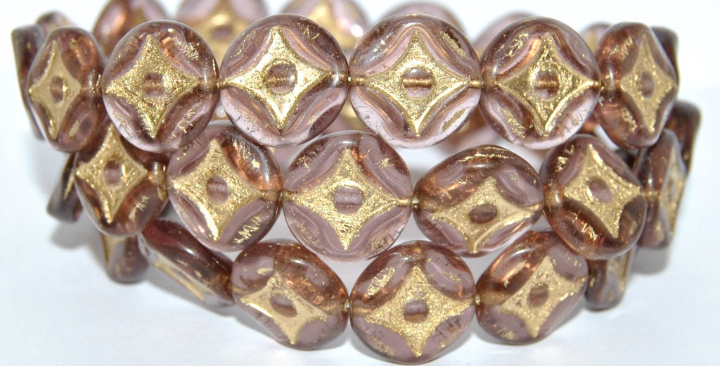 Flat Round With 4-Point Star Pressed Glass Beads, Transparent Light Amethyst 54202 (20020 54202), Glass, Czech Republic