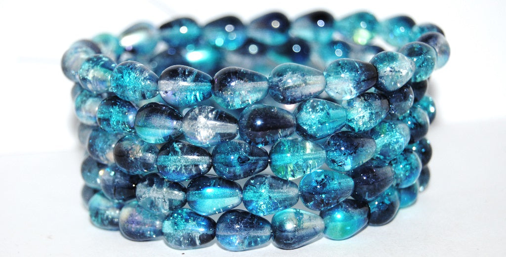 Pear Drop Pressed Glass Beads, (48103Crackle), Glass, Czech Republic