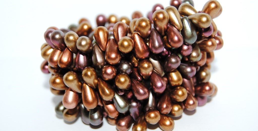 Pear Drop Pressed Glass Beads, Mix Of Metallic Colours Dyed (1640), Glass, Czech Republic