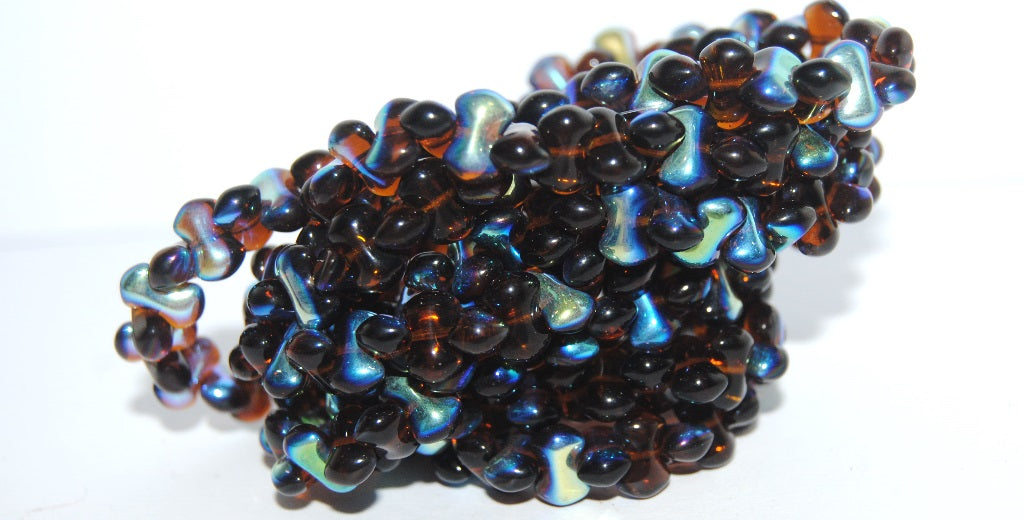 Bone Bow Pressed Glass Beads, Transparent Brown Ab (10210 Ab), Glass, Czech Republic