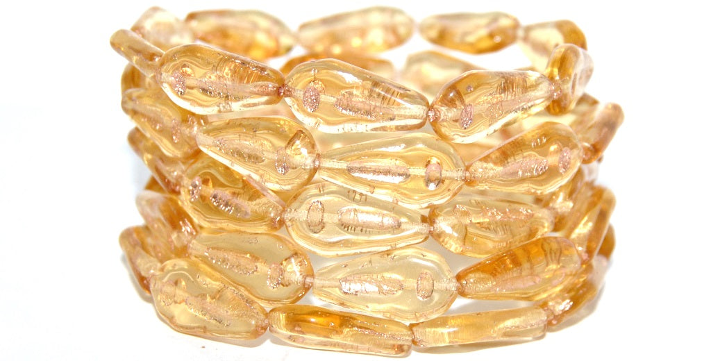 Flat Teardrop Pressed Glass Beads With Line, Transparent Orange 54200 (10040 54200), Glass, Czech Republic