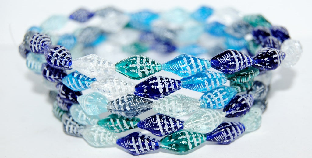 Seashell Pressed Glass Beads, Mixed Colors Blue 46401 (Mix Blue 46401), Glass, Czech Republic