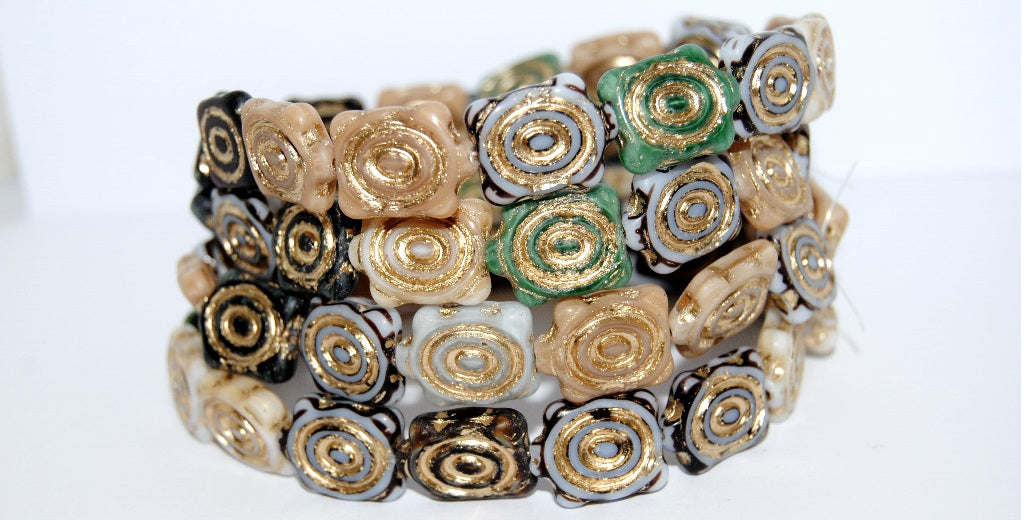 Spiral Turtle Pressed Glass Beads, Mixed Colors 5 54202 (Mix 5 54202), Glass, Czech Republic