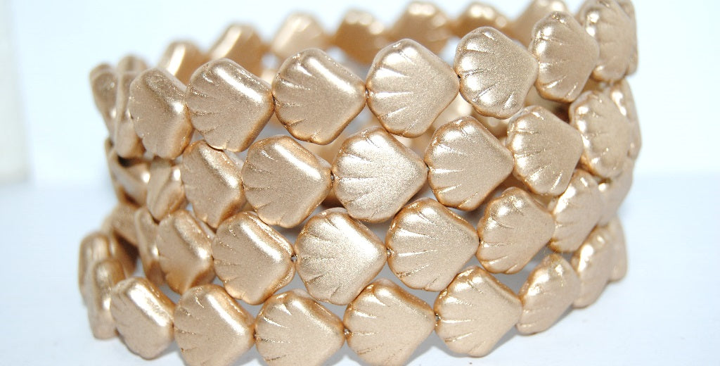 Scallop Seashell Pressed Glass Beads, Gold Colored (1710), Glass, Czech Republic