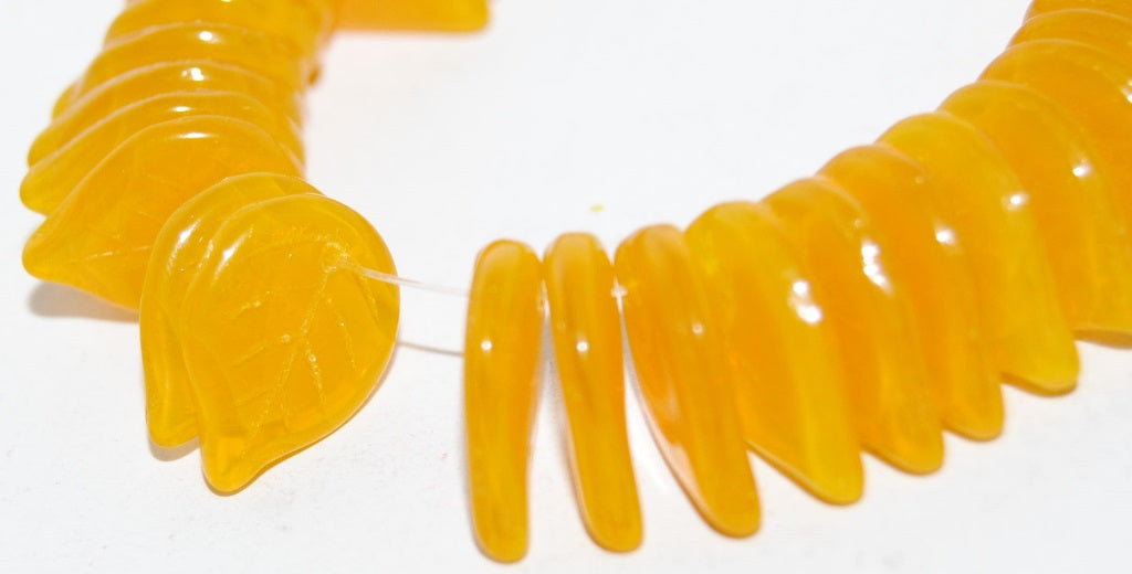 Leaf Pressed Glass Beads, Opal Yellow (81210), Glass, Czech Republic
