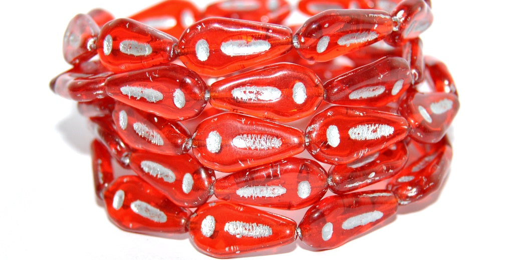 Flat Teardrop Pressed Glass Beads With Line, Light Siam 54201 (90070 54201), Glass, Czech Republic