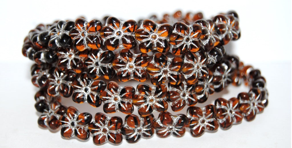 Flower Pressed Glass Beads, (18016 54201), Glass, Czech Republic