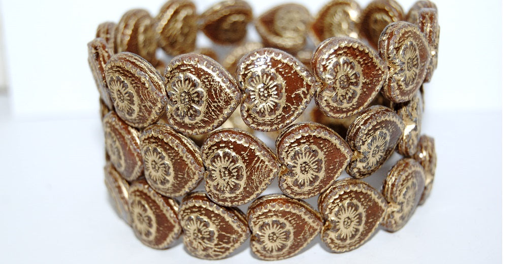 Heart With Flower Pressed Glass Beads, (16616 54202), Glass, Czech Republic