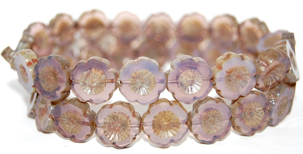 Table Cut Round Beads Hawaii Flowers, (21010 43400), Glass, Czech Republic