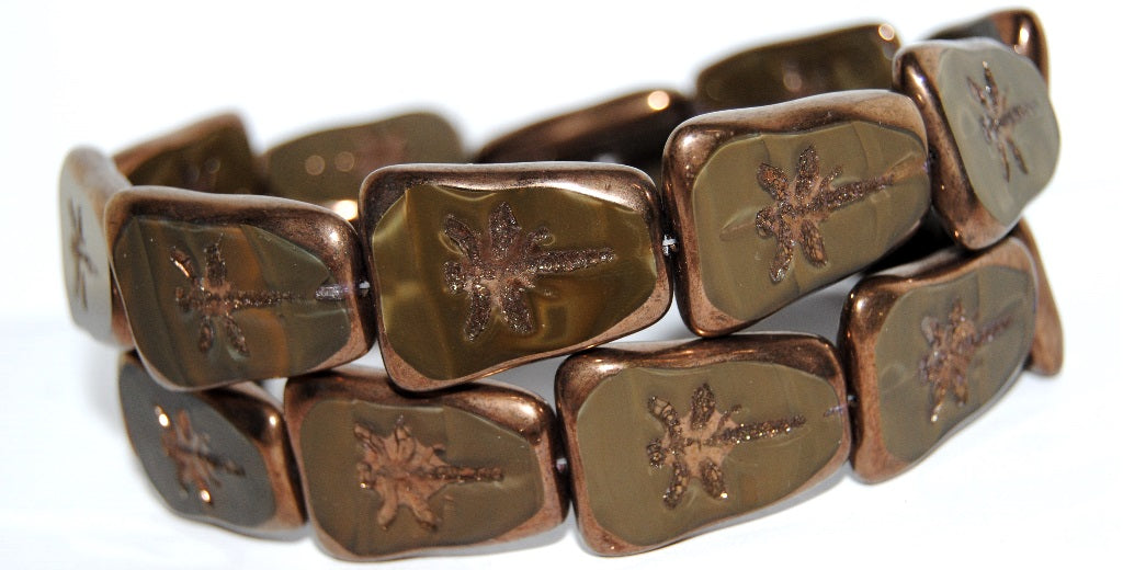 Table Cut Rectangle Beads With Dragonfly, 16617 Bronze (16617 14415), Glass, Czech Republic