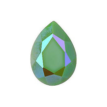 Pear Faceted Pointed Back (Doublets) Crystal Glass Stone, Light Green 2 Opaque With Ab, Polished (54022-Abp), Czech Republic