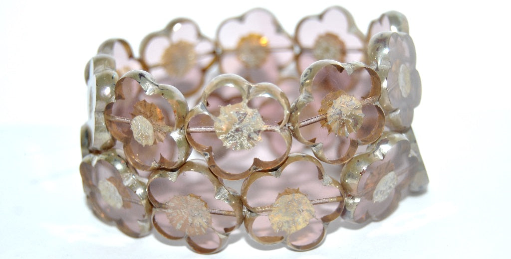 Table Cut Flower Beads Hibiscus, 21 Transparent Light Amethyst 43400 (21 20020 43400), Glass, Czech Republic