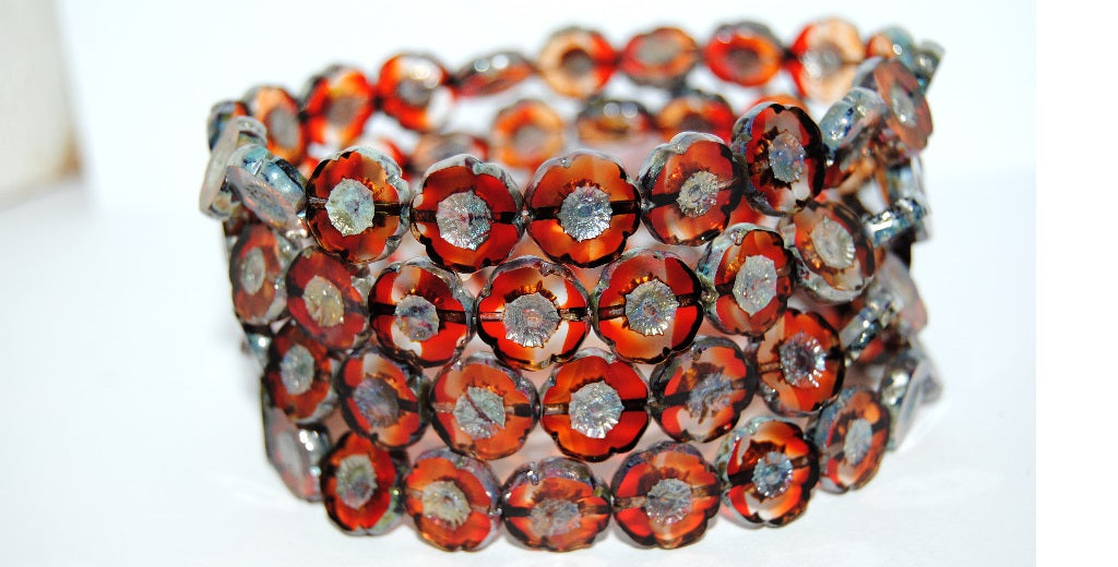 Table Cut Round Beads Hawaii Flowers, (9003008 43400), Glass, Czech Republic
