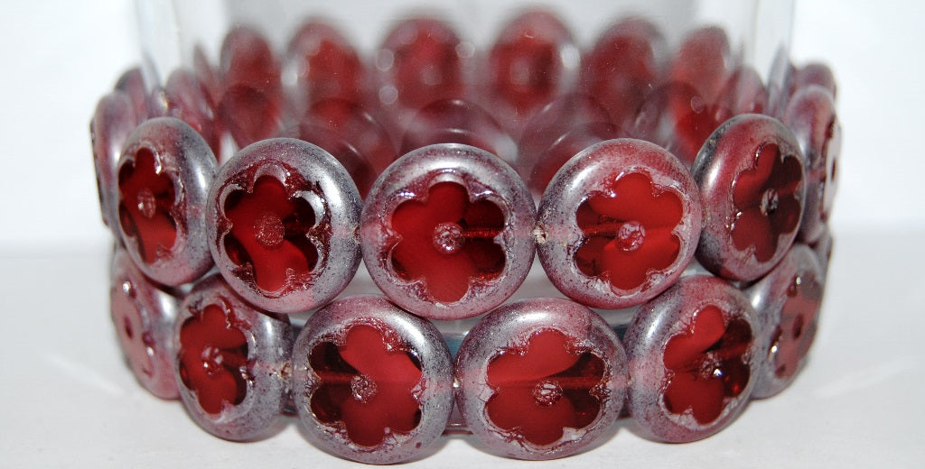 Table Cut Round Beads With Flower, 6708 Luster Cream (6708 14401), Glass, Czech Republic