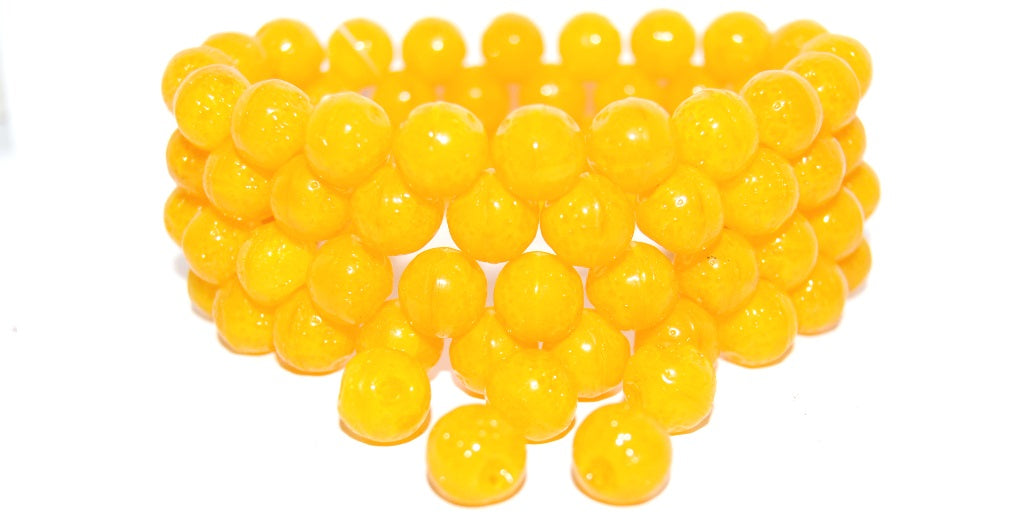 Round Orange Friut Pressed Glass Beads, Opal Yellow (81210), Glass, Czech Republic