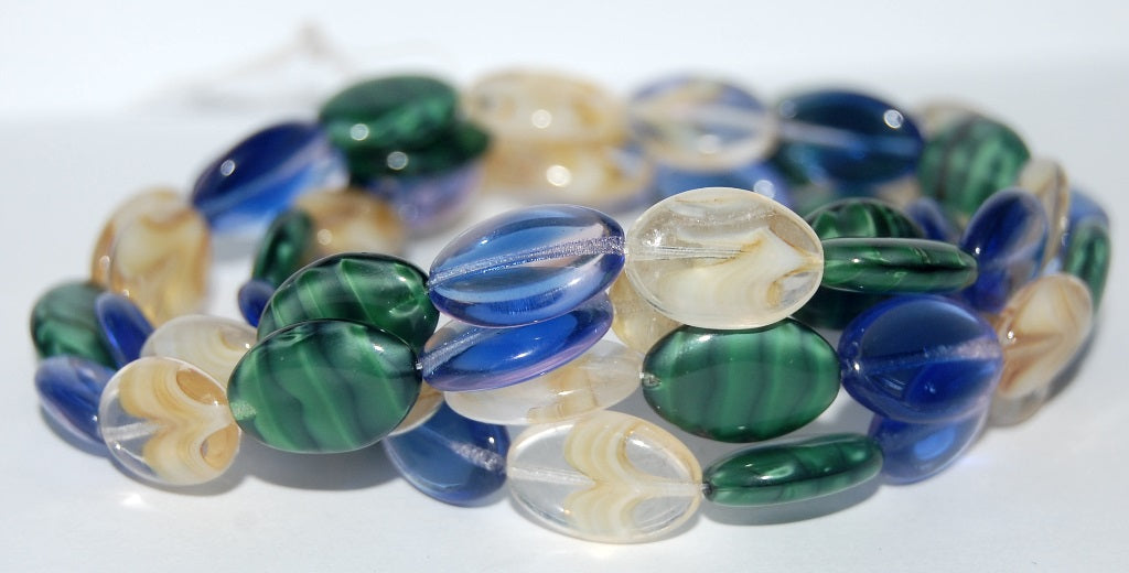 Oval Pressed Glass Beads, Mixed Colors Color (Mix Color), Glass, Czech Republic