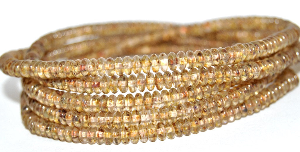 Flat Round Wheel Pressed Glass Beads, Crystal Travertin (30 86800), Glass, Czech Republic